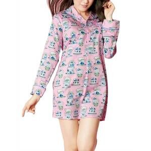NEW BEDHEAD PJS cuppa tea sateen l/s pleated nightshirt in pink